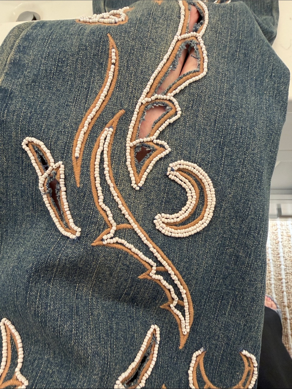 Dark Blue Flare Jeans with Embroidered Side Detail - Picture 5 of 6
